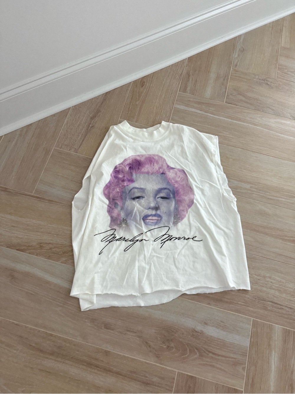 White Short Sleeve Graphic Tee with Pink Portrait